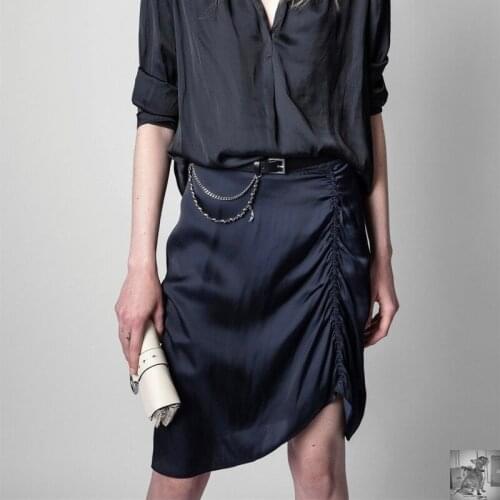 Womens High Waist Skirt Irregular Hem Jupe 100% Viscose Female Blue Pleated Mini Skirts 2021 New Summer Autumn