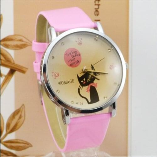 Fashion Brand Womage Women Watches Unique Fox Watches Cute Pink Leather Belt Quartz Wristwatch Female Watch relogio feminino