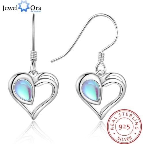 JewelOra 925 Sterling Silver Moonstone Earrings Sweet Heart Dangle Earrings for Women Jewelry Accessories Couples Gifts