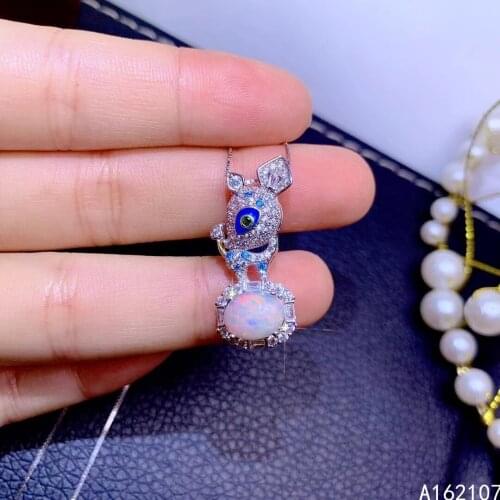 Exquisite Jewelry 925 Sterling Silver Inlaid Natural White Opal Girl Luxury Fashion Deer OL Style GEM PENDANT NECKLACE Support D