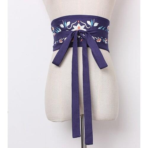 Womens runway fashion embroidery cotton Cummerbunds female vintage Dress Corsets Waistband Belts decoration wide belt R1264