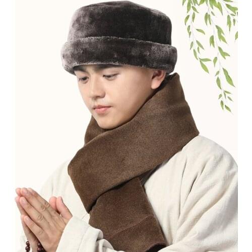 Unisex Winter warm buddhism Cap Buddhist shaolin monk kung fu hat zen meditation lay scarf