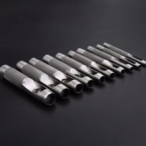 10pcs Round Steel Leather Craft Hollow Hole Punch 1mm to 10mm for Leather Belt Watch Band Gasket, Black Silver