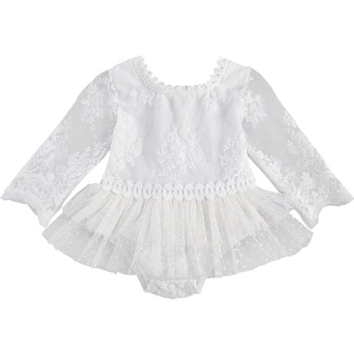 2020 0-24M Princess Infant Baby Girl Romper Dress Flower Embroidery Dot Lace White Solid Long Sleeve Tutu Dress Birthday Party