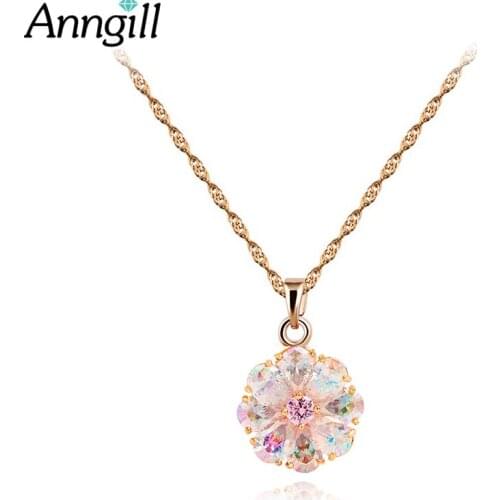 ANNGILL Brand Unique Flower Cubic Zirconia Necklaces &Pendants Champagne Gold Color Chain Fashion Jewelry For Women Top Quality