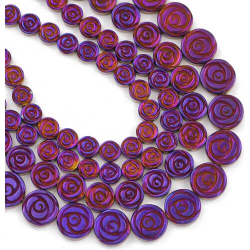 Purple Rose Flower Shape Hematite Natural Stone 6/8/10MM Spacers Charm Loose Beads For Jewelry Making Diy Bracelets Accessories