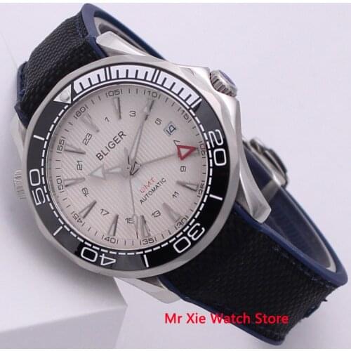 Bliger 41mm Mechanical Watch Men Luxury Sapphire Crystal Rubber Strap Automatic GMT Watch Luminous Waterproof Wristwatch Men