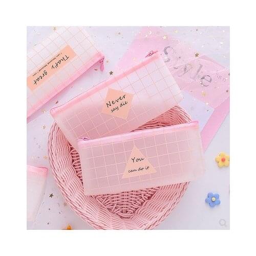 1pc Cute creative simple pencil case girls stationery bag student supplies transparent large capacity storage pencil case