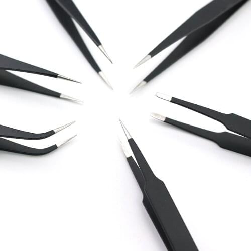 Stainless Steel Black Nail Tweezers Curved Straight Eyebrow Tweezers Professional Use Nail Rhinestone Picking DIY Nails