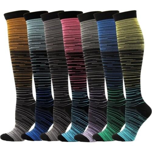Unisex Tie Dye Colored Striped Compression Stockings Women Elastic Cycling Sport Running Compress Socks Varicose Veins Long Sock