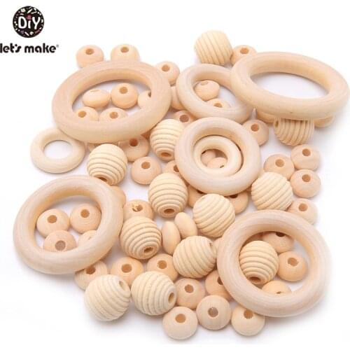 Lets Make Wooden Teething Beads BPA Free Food Grade Thread Wood Bead For Infant Baby Rattle Play Gym Toys Baby Wooden Teether