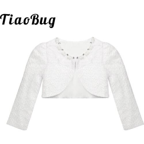 Kids Girls Long Sleeves Jacket Shrug Short Cardigan Flower Dress Cover Up 3D Flower for Wedding Birthday Party Princess Shrug