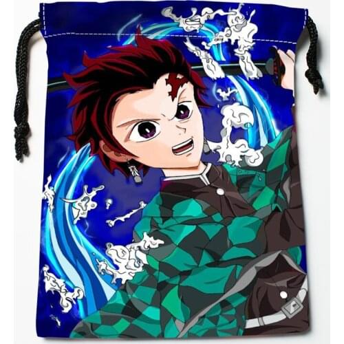 Custom Demon Slayer Anime Drawstring Bags Wedding Party Christmas Gift Pouches Packing 18x22cm Satin Fabric Storage Bag 12.2