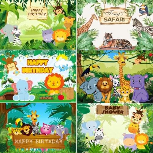 InMemory Forest Wild Animal Safari Jungle Party Newborn Baby Shower Boy 1st Birthday Backdrop Custom Photography Background