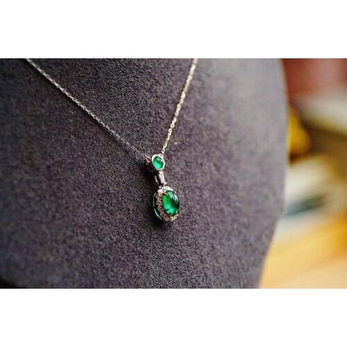 JHY Solid 18K White Gold Nature Green Emerald Gemstones Pendants Necklaces for Women Fine Jewelry for Women Gifts