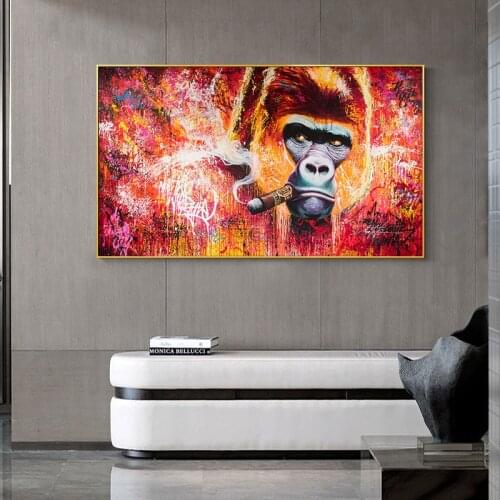 Smoking Orangutan Graffiti Canvas Paintings On The Wall Posters And Prints Modern Animals Wall Art Canvas Pictures Room Decor