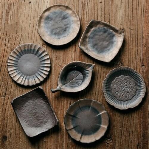 Chinese Traditional Lotus Leaves Ceramic Tea Cup Tray Retro Anti-hot Mini Plate Home Decoration Tea Accessories