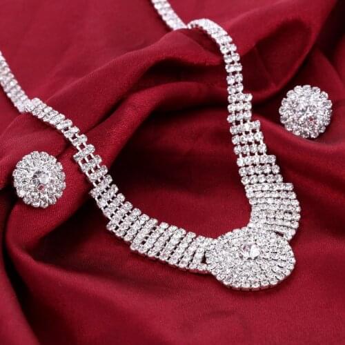 Big Off Rhinestone Cubic Zirconia Crystal Choker Necklace Earrings Wedding Jewelry Sets Bling Wedding Party Accessories Set