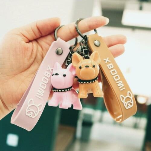 Creative Cartoon Cute Bulldog Key Chain Multicolor Pet Dog Keychains Car Wallet Handbag Key Ring Bag Decoration Accessory Gift