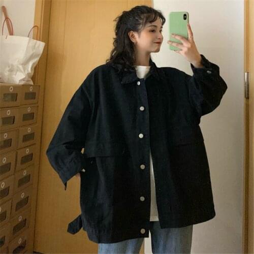 2021 Spring Plus Size Jacket Female Autumn Fashion Solid Tooling Zipper Coat Korean Loose Large Pocket Harajuku Outerwear G929