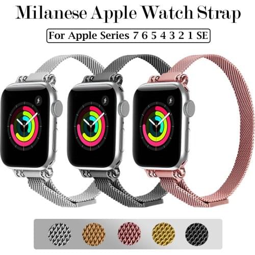 For Apple Watch Series 7 6 5 4 3 2 1 SE Milanese For IWatch Band 38mm 40mm 42mm 44mm Metal Magnetic Stainless Steel Thin Strap