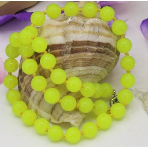 Fashion statement necklace for women lemon natural stone chalcedony jades 10mm round beads diy collars chain 18inch B3204