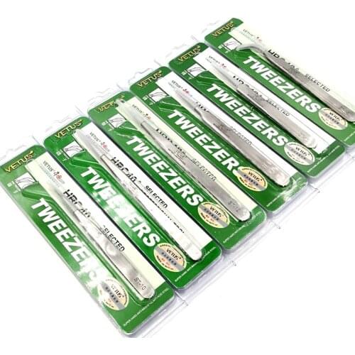 Pack of 6 VETUS ST Series Makeup Repair Tools Stainless Steel Tweezers Anti-Acid None Magnetic for False Eyelash Lab Clamping