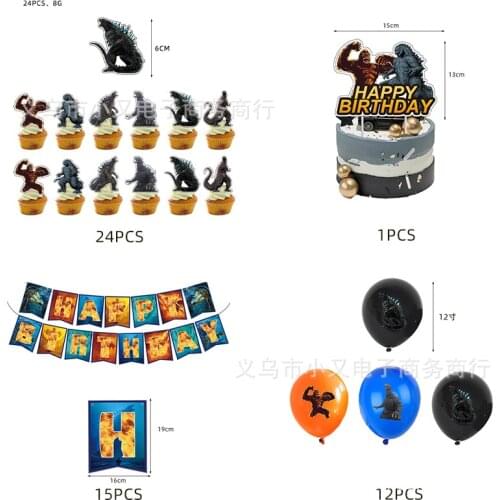 Godzilla King of Monsters Theme Childrens Birthday Party Decoration Cake Row Flag Balloon Set Kids Toys Baby Shower Decorations