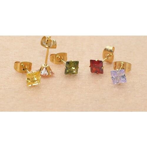 316L Stainless Steel With 5mm Square AAA Colors Green Red Zircons Brief Style For Women Men