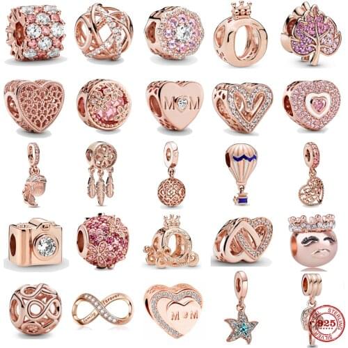 New Hot 925 Sterling Silver Sparkling Love Heart Camera Infinity Bead Charms Rose Gold Fit Pandora Charm Bracelets Women Jewelry