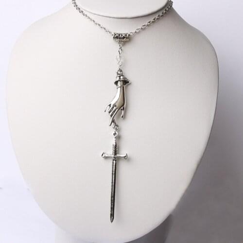 Sword Necklace Victorian Hand-Katana-Sword Pendant-Fantasy Necklace-Goth-Avant Garde-Occult-Witchy-Edgy-Medieval Jewelry