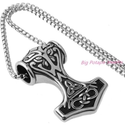 Punk Men Stainless Steel Thor Hammer Pendant Necklace Rock Style Statement Necklace Jewelry Accessories