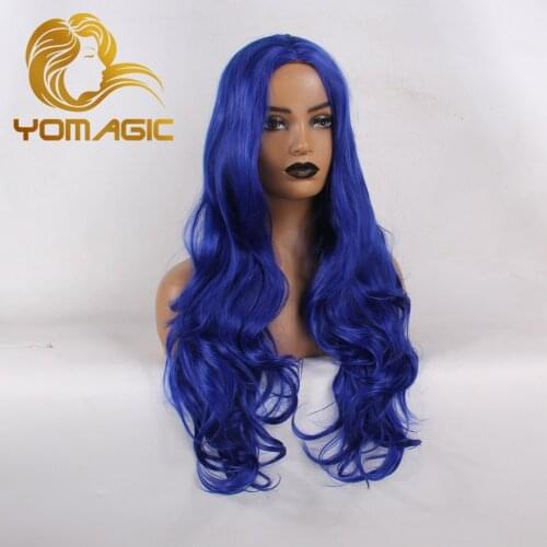 Full Machine Made Wigs Cap Synthetic Hair Wigs Long Wavy Dark Blue Hair Wig Heat Resistant Fiber Hair Wigs For Women