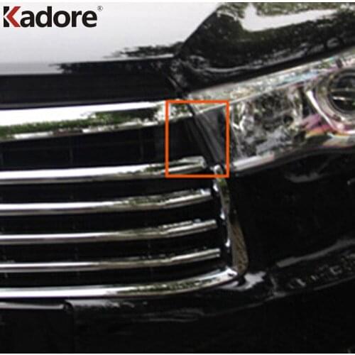 For Toyota Highlander 2014 2015 ABS Chrome Front Center Grilles Around Racing Grill Assembly Strips Trim Car Styling Acessories