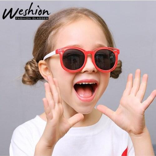 Girls Polarized Sunglasses Hollow Round Kids Glasses TR90 Flexible Safety Frame Shades For Boys Girl With Case