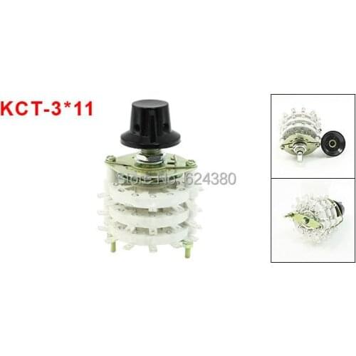 KCT3*11 TV Radio Band Channel Selector Rotary Switch 3P11T Three 3 Pole 11 Throw Position Way Ceramic 3 Deck w Plastic Knob