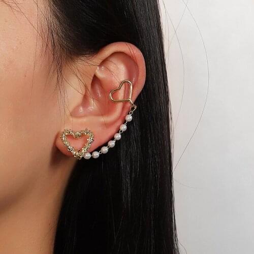 1pc Earrings Jewelry Fashion Personality Heart Ear Clip Pearl Tassel Earrings For Women Gift Pendientes Ear Cuff Caught In Cuffs