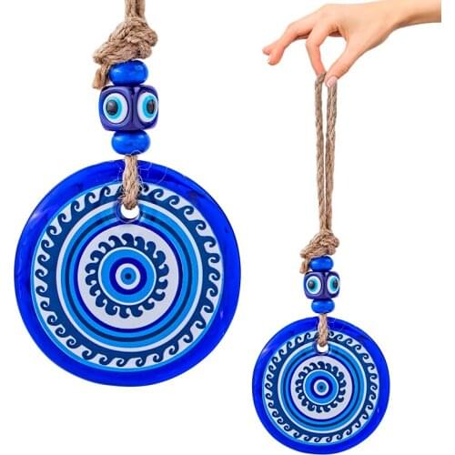 H&D Glass Blue Evil Eye Pendant Fengshui Window Wall Hanging Ornament Turkish Nazar Bead Car Charms Home Decor Protection Gift