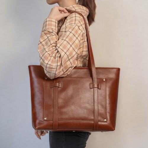 New Genuine LeatherWomen Handbag Ladies Fashion Leather 14 Inch Laptop Tote Bag Cowhide Portable Shoulder Bags