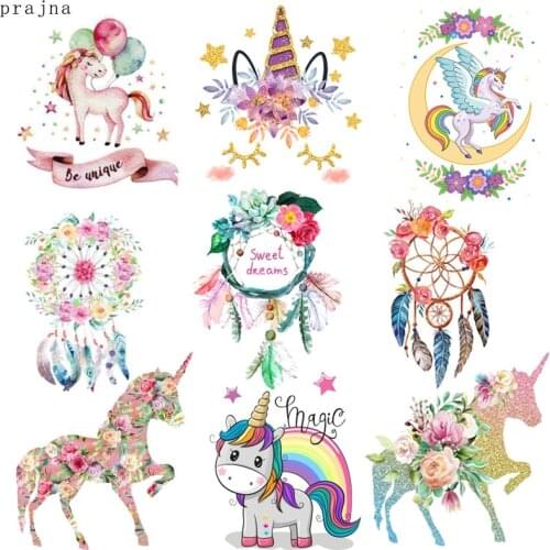 Prajna Dreamcatcher Flower Stickers Heat Thermal Transfers For Clothes Cartoon Unicorn Applique Iron-on Transfers For Clothing