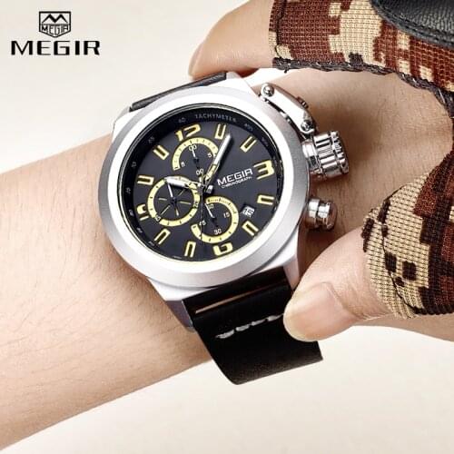 Top Brand MEGIR Luxury Mens Watches Big Dial Sports Watch Men Chronograph Military Quartz Waterproof Man Clock relogio masculino