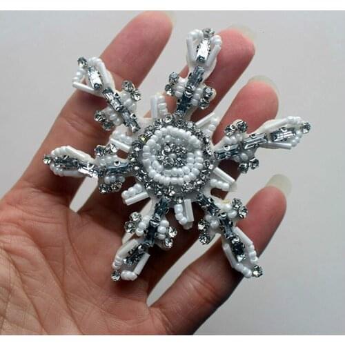 Beaded White Black Snowflake Patch for Clothing Sewing on Rhinestone Beading Applique Jackets Shoes Bags DIY Decoration Patches