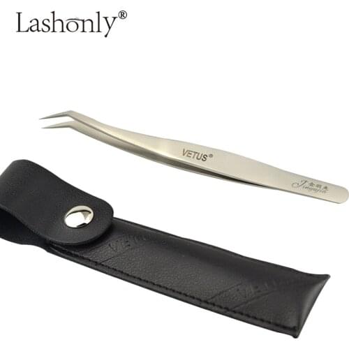High Quality VETUS Volume Lash Tweezers Golden Feather and Dolphin Tweezers for Eyelash Extension Tools in Black Leather Packing