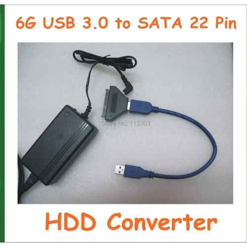 High Speed 6G USB 3.0 to SATA 22 Pin HDD Converter with Power Supply Adapter 12V 2A