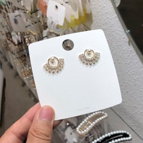 MENGJIQIAO 2020 Fashion Cute Shiny Zircon Circle Stud Earrings For Women Girls Elegant Pearl Micro Paved Pendientes Jewelry