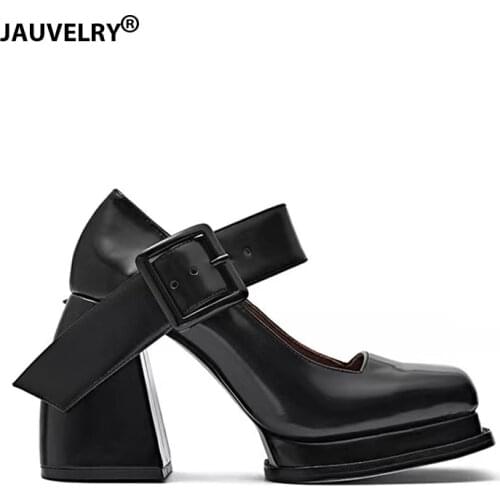 2021 Mary Janes Shoes Women Black Fashion New Brand High Heels Woman Square Toe Loafers Retro Pumps Platform Shoes Women
