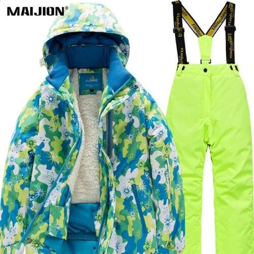 Winter Waterproof Kids Detachable Hat Clothings Teens Children Skiing Snowboard Suit Jackets Pants Hooded Fleece Ski Clothings