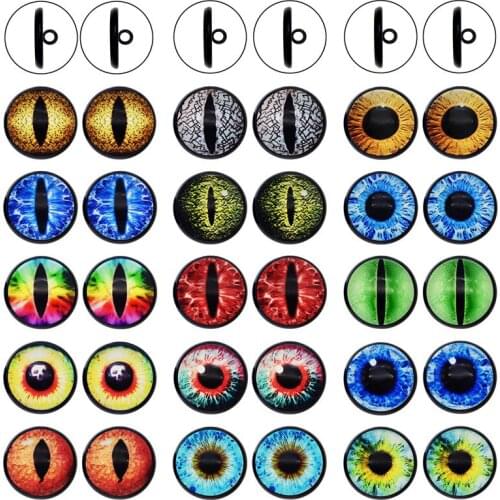 Julie Wang 10PCS 8-30mm Demon Eye Buttons Glass Cat Animal Eyes Cabochons Toy Doll Eyeball Jewelry Making Sewing Accessory