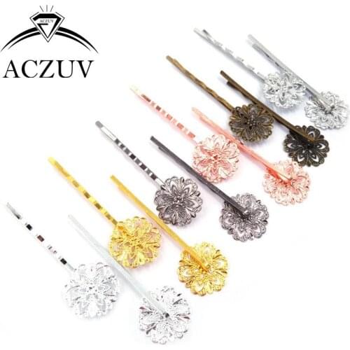 100piece Silver Rose Gold Gunmetal Antique Bronze Rhodium Plated 20mm Filigree Hairpin Hair Clips Accessories Jewelry Findings