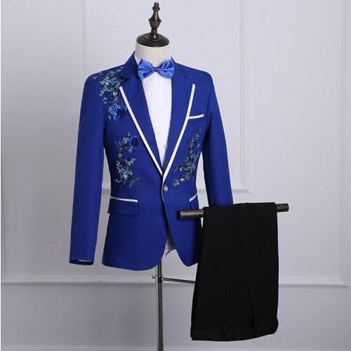 2018 new fashion sequins flowers mens clothing suit suit singer host stage chorus performance performance two-piece TB180920
